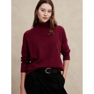 BANANA REPUBLIC Perfectly Soft Mock Neck Sweater Cotton Blend Burgundy Sz M
